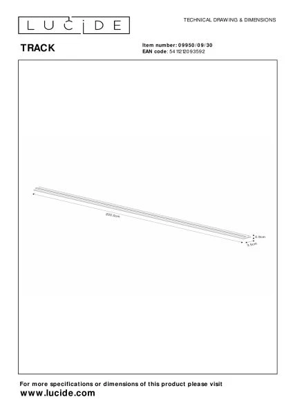 Lucide TRACK Afdekplaat/cover- 1-fase Railsysteem / Railverlichting - 2 meter - Zwart (Uitbreiding) - technisch